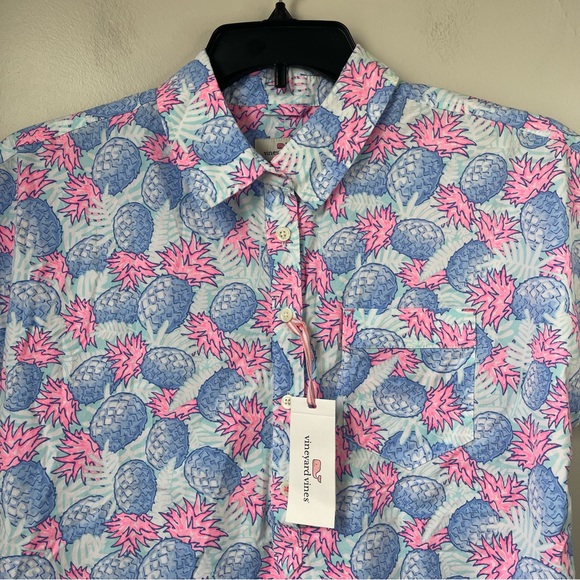 Vineyard Vines pineapple printed popover half button boho tropical shirt size 8 - Picture 6 of 12